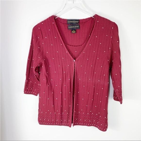 Classiques Entier Vintage‎ Beaded Silk Burgundy Cardigan Sweater Set - Picture 1 of 11